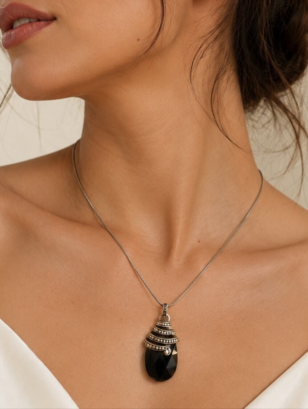 BRIGHTON Goddess Black Crystal Prism Teardrop Pendant Necklace